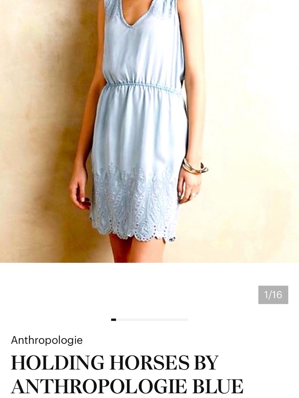 HOLDING HORSES Dusty Blue Sleeveless Embroidered Mini Dress
